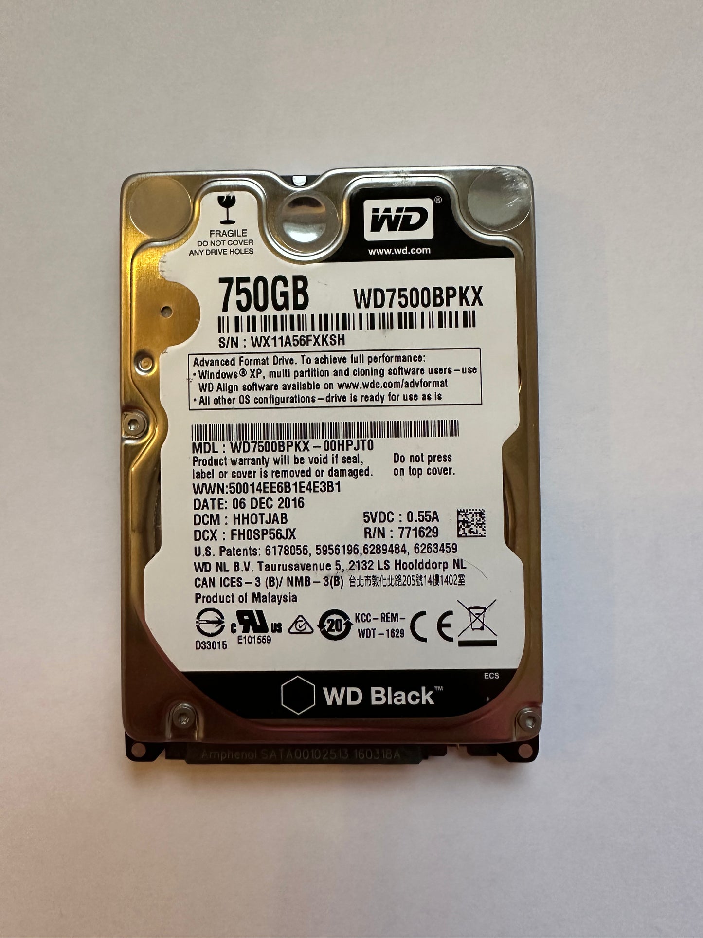 Western Digital 750GB WD7500BPKX 2.5" SATA 6 Gb/s 16MB Cache HDD