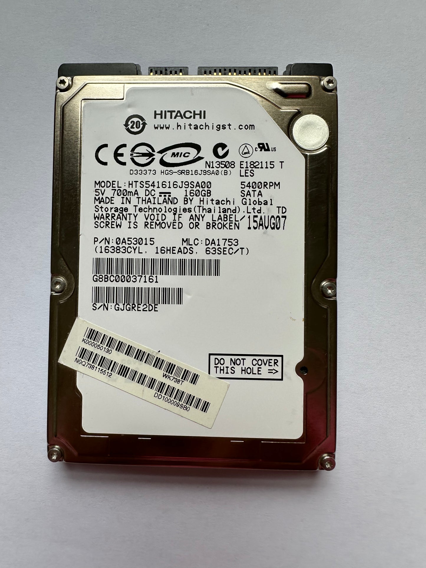 Hitachi HTS541616J9SA00 160GB 5400 RPM SATA 2.5" HDD