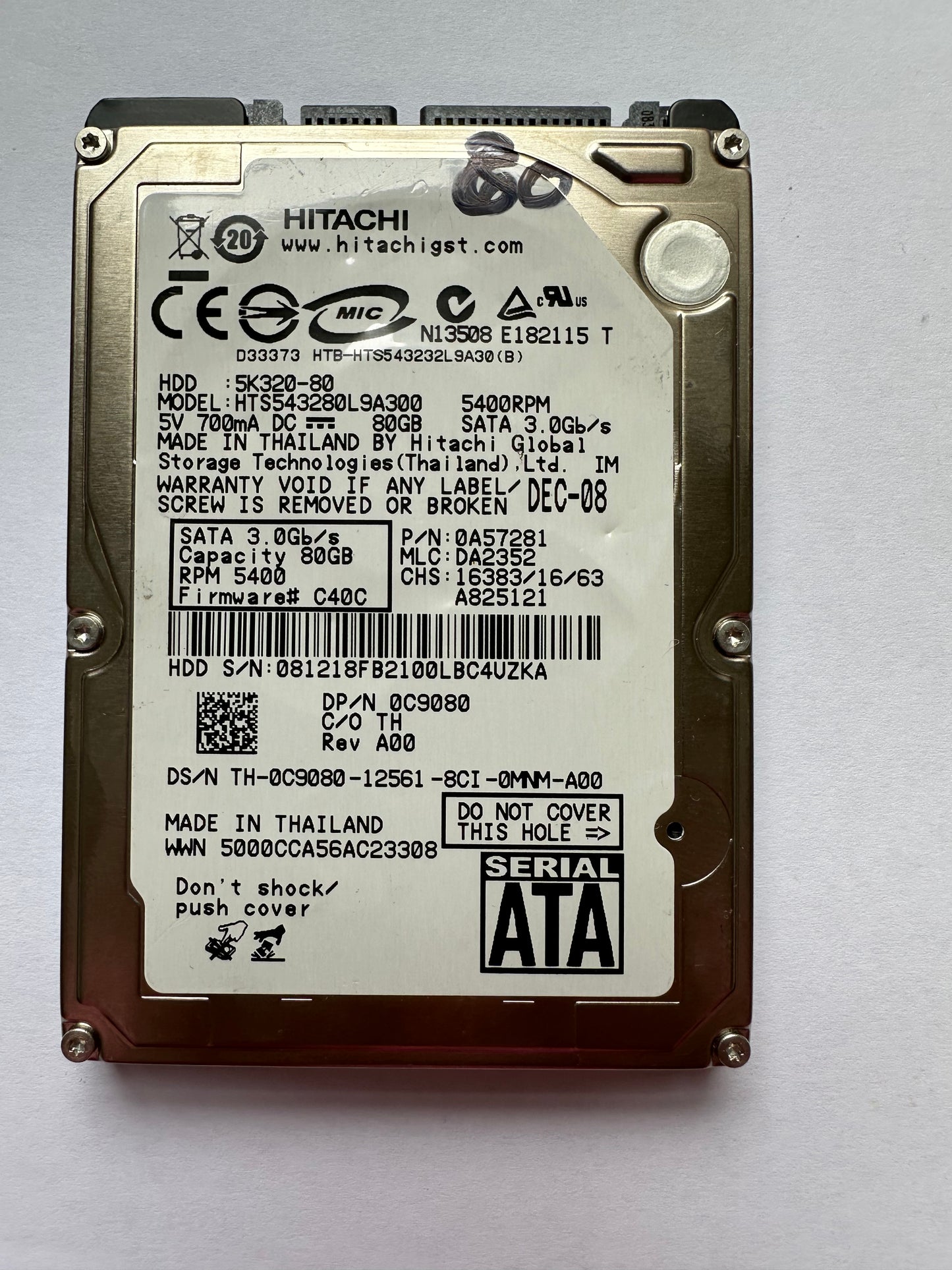 Hitachi 80GB SATA 3 Gb/s 5400rpm 2.5" HDD