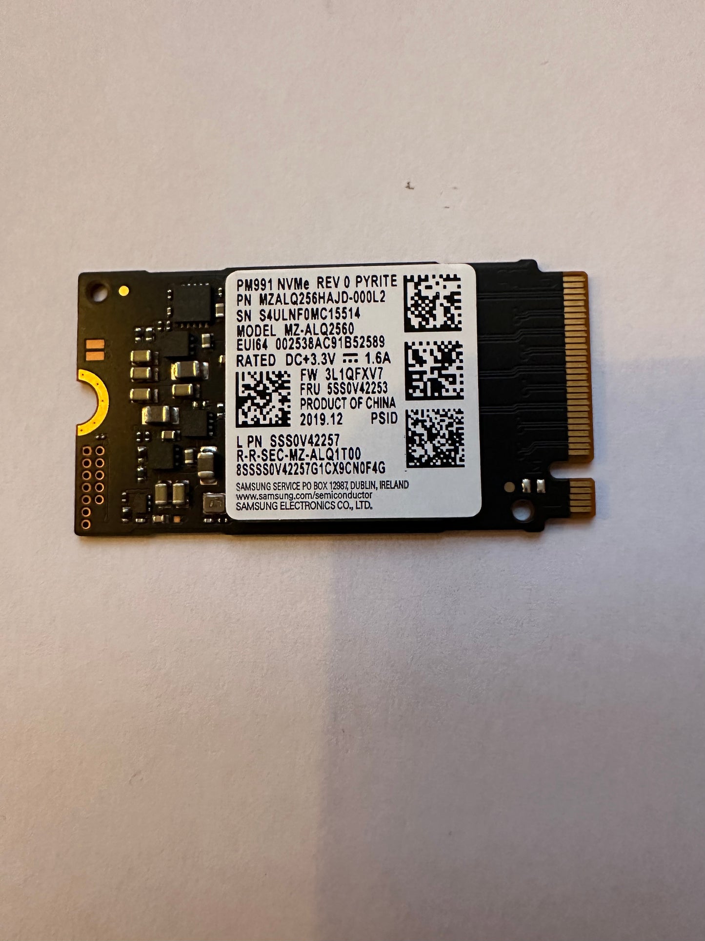 samsung pm991 nvme mz-alq2560 256gb ssd